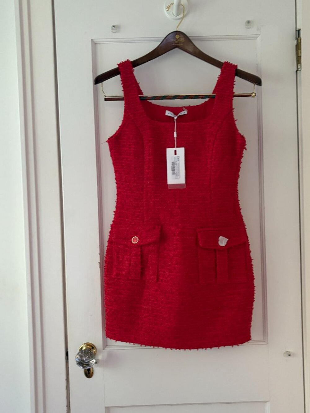 Endless Rose Tweed Pocket Detail Mini Dress Red Size Medium NWT - Picture 3 of 9